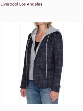 NWT [$139] Nordstroms Liverpool Plaid Sport with Coat Light Gray Hoodie Layer